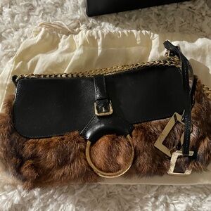 Black and Brown Fur Accent Handbag
